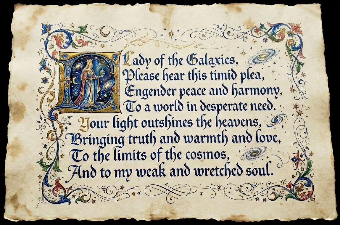 A Prayer to Our Lady of the Galaxies — illuminated manuscript